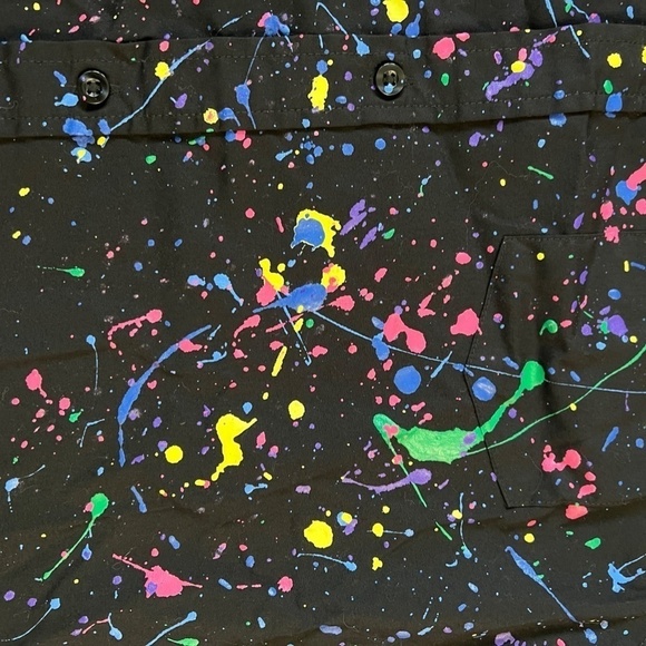 Lee 80's Retro Splatter Paint Black Short Sleeve Button down Sz M - Picture 4 of 9